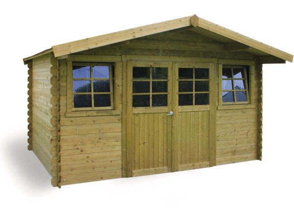 Abri de Jardin en Bois "Dole" Imprégné – 11.56 m², 3.88 x 2.98 x 2.39 m, Résistance aux Intempéries et Sécurité Enfant