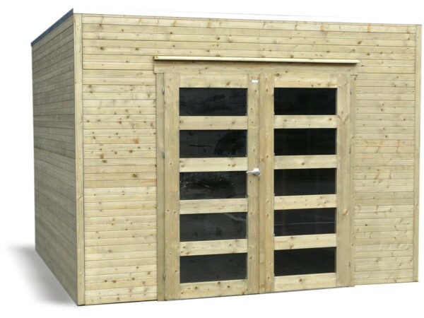 Abri de jardin en bois "Bari" 8,69 m² - Structure autoclave, double porte, toiture EPDM
