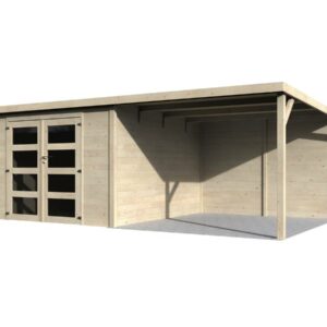 Abri de Jardin en Bois "Délices" avec Extension - 17.44 m², Structure 28 mm, Facile à Monter, Résistance Durable