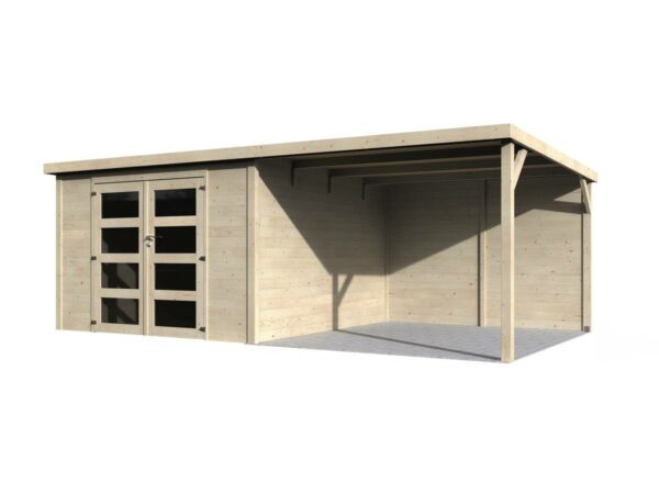 Abri de Jardin en Bois "Délices" avec Extension - 17.44 m², Structure 28 mm, Facile à Monter, Résistance Durable