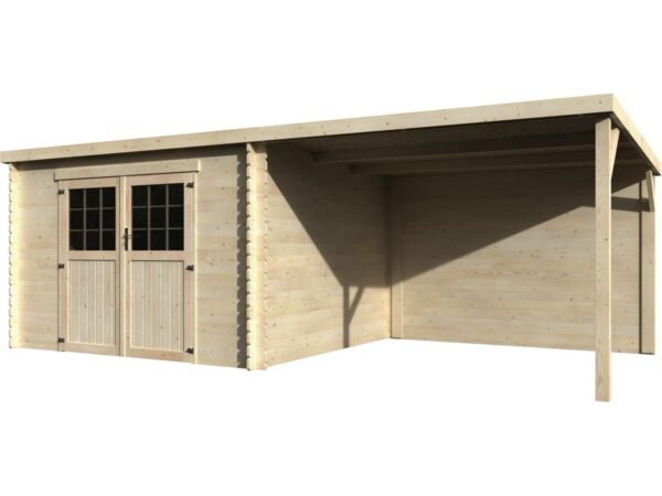 Abri de Jardin en Bois "Eden" avec Extension 18 m² - Structure 28 mm, Facile à Monter, Livraison Incluse