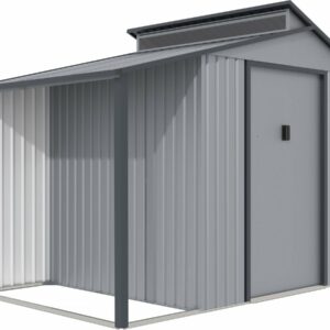 Abri de Jardin Métal avec Pergola "Madras" - 5.64 m² - Gris, Facile à Monter et Résistant aux Intempéries