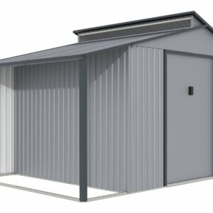 Abri de jardin métal avec pergola "Madras" – 9.12 m² – Structure en zinc gris, facile à monter