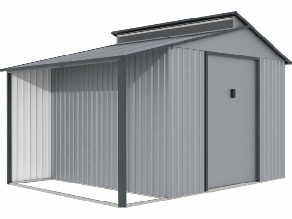 Abri de jardin métal avec pergola "Madras" – 9.12 m² – Structure en zinc gris, facile à monter