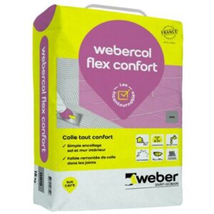 Mortier-colle pour carrelage (C2 SI G) WEBER.COL FLEX CONFORT - Sac de 15 kg - BLANC