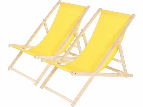 Lot de 2 Transats en Bois "Chilienne" Jaune - Pliable, Léger et Facile à Ranger - 107x56.5x81 cm