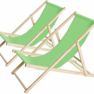 Lot de 2 Transats en Bois "Chilienne" Pliables et Légers – Vert – 107 x 56.5 x 81 cm