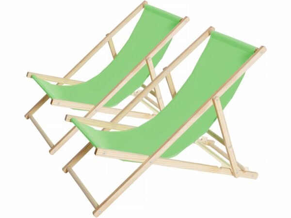 Lot de 2 Transats en Bois "Chilienne" Pliables et Légers – Vert – 107 x 56.5 x 81 cm