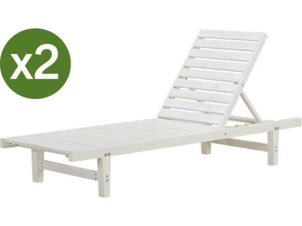 Lot de 2 Bains de Soleil en Bois "Rawai" Blanc – Confort et Élégance pour votre Terrasse