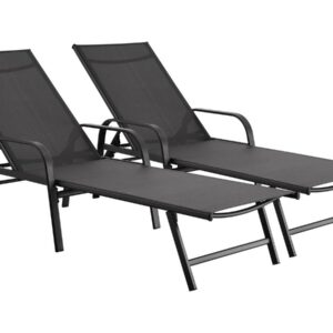 Lot de 2 Bains de soleil en métal "Farniente" Gris – Confortables, Résistants et Design Tendance
