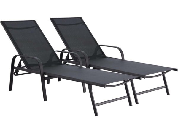 Lot de 2 Bains de soleil en métal "Farniente" - Noir, sièges réglables et résistants