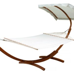 Hamac en Bois "Dallas XL" avec Toile Coton, Auvent Ecru - Relaxation & Jardin