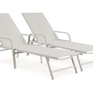 Lot de 2 Bains de soleil en métal "Farniente" Blanc – Confort, Résistance & Design Moderne