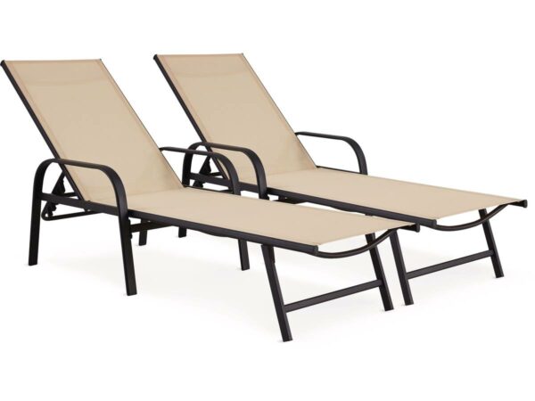 Lot de 2 Bains de soleil en métal "Farniente" Beige - Confort et Résistance pour votre Extérieur