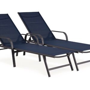 Lot de 2 Bains de Soleil en Métal "Farniente" Bleu Nuit – Confort et Résistance pour Votre Extérieur