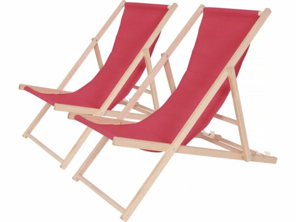 Lot de 2 Transats en Bois "Chilienne" Pliables Rouge - Idéal Jardin & Terrasse