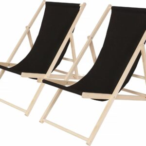 Lot de 2 Transats en Bois "Chilienne" Pliables et Légers - Noir - 107x56,5x81 cm