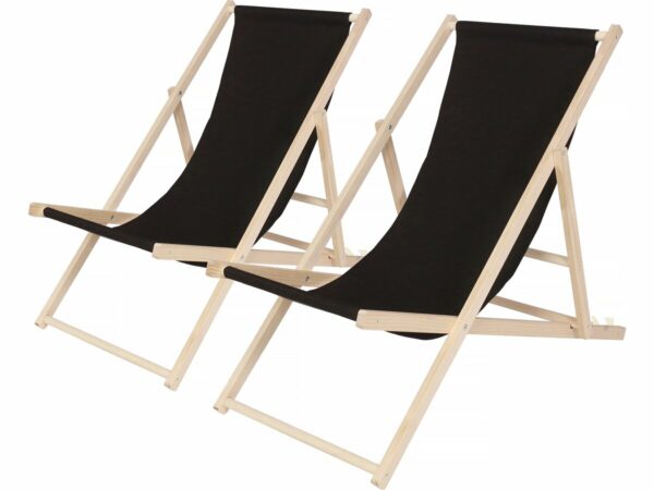 Lot de 2 Transats en Bois "Chilienne" Pliables et Légers - Noir - 107x56,5x81 cm