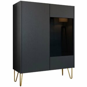 Vitrine "Karine" - Élégance et Rangement en Noir avec Effet Marbre - Dimensions 97x37x122 cm