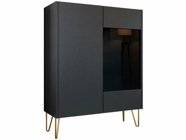 Vitrine "Karine" - Élégance et Rangement en Noir avec Effet Marbre - Dimensions 97x37x122 cm