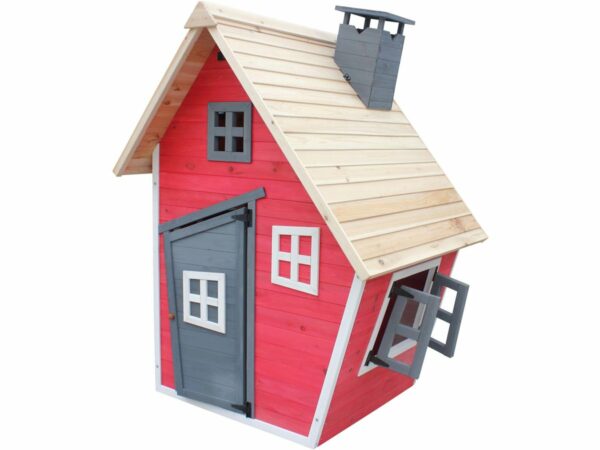 Maisonnette pour Enfants "Lilou" en Bois Résistante – 119.5 x 156 x 102 cm, Rouge/Gris, Sécurisée & Durable