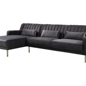 Canapé d'angle en velours "Oliver" 5 places - Gris - Angle gauche - Confort et Élégance pour votre Salon