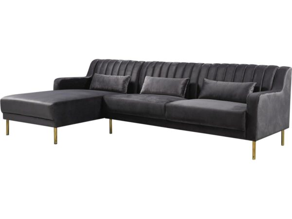 Canapé d'angle en velours "Oliver" 5 places - Gris - Angle gauche - Confort et Élégance pour votre Salon