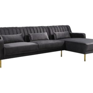 Canapé d'angle en velours "Oliver" - 5 places, Gris, Design Moderne et Confort Durable