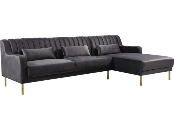 Canapé d'angle en velours "Oliver" - 5 places, Gris, Design Moderne et Confort Durable