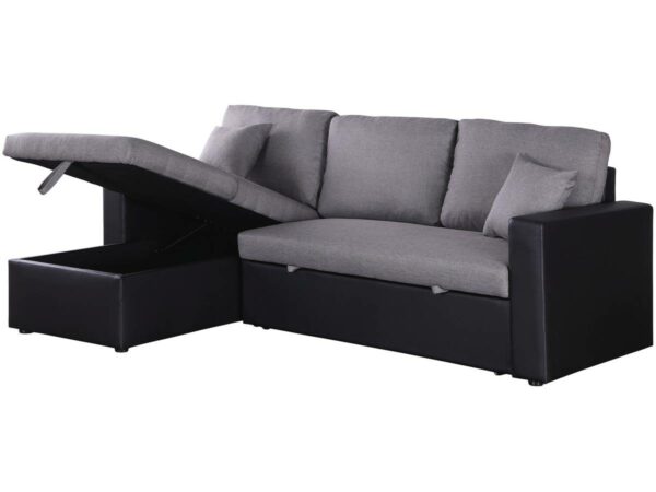 Canapé d'angle convertible réversible "Alain" 3 places - Gris / Noir | Confort & Design