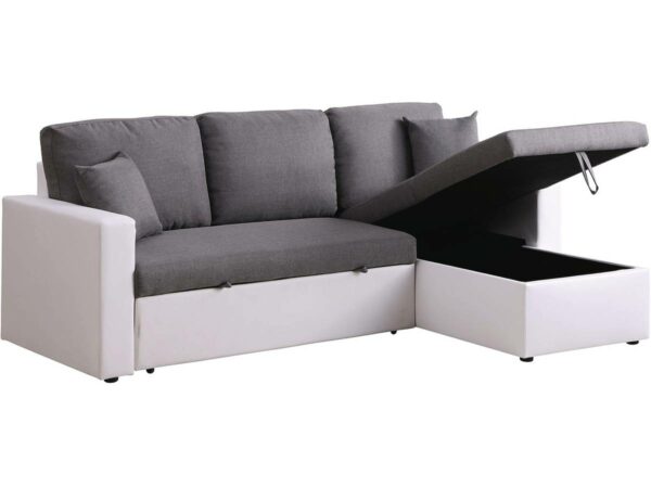 Canapé d'angle convertible réversible "Alain" 3 places Gris/Blanc – Coffre et Design Urbain