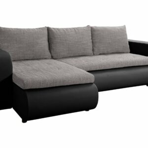 Canapé d'Angle Convertible "Brooklyn" 3 Places Gris Noir avec Fonction Couchage et Rangement