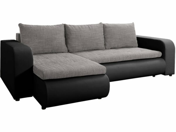 Canapé d'Angle Convertible "Brooklyn" 3 Places Gris Noir avec Fonction Couchage et Rangement