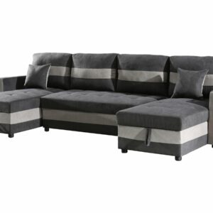 Canapé panoramique convertible "Antoine" 5 places – Gris foncé / Gris clair avec coffres de rangement intégrés