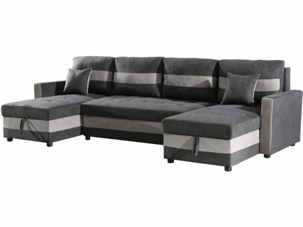 Canapé panoramique convertible "Antoine" 5 places – Gris foncé / Gris clair avec coffres de rangement intégrés