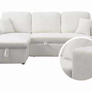 Canapé d'Angle Convertible Axelle Bouclettes Blanc - 3 Places Reversible et Fonctionnel