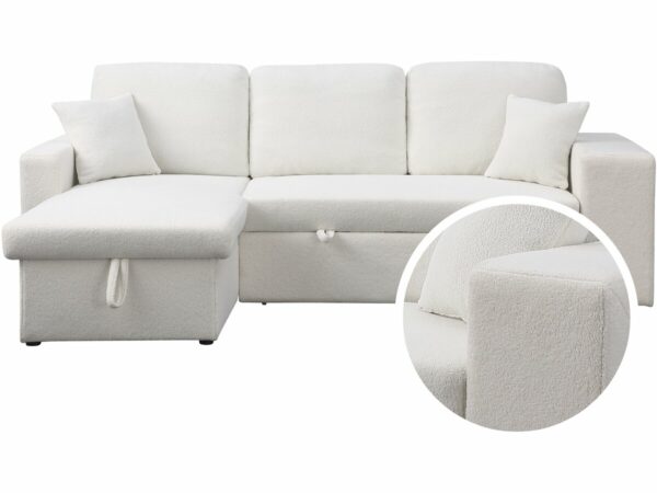 Canapé d'Angle Convertible Axelle Bouclettes Blanc - 3 Places Reversible et Fonctionnel