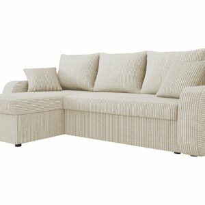 Canapé d'angle convertible en velours côtelé "Vinci" - 3 places beige, rangement et confort optimal