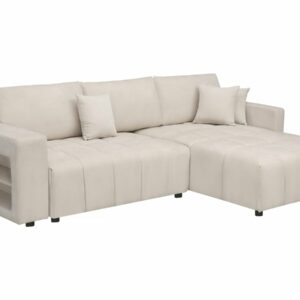 Canapé d'Angle Convertible en Tissu Chenille "Trocadero" - 3 Places, Crème, Reversible