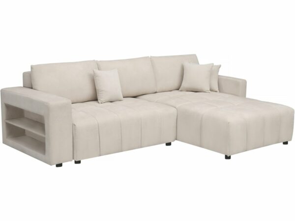 Canapé d'Angle Convertible en Tissu Chenille "Trocadero" - 3 Places, Crème, Reversible
