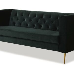Canapé Fixe en Velours "Bruce" 3 Places Vert Foncé - Confort Élégant et Durable