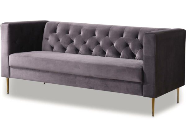 Canapé Fixe en Velours "Bruce" 3 Places - Gris - Dimensions 196x76x82cm - Élégance et Confort