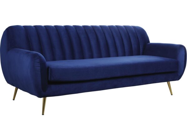 Canapé fixe en velours "Evans" 3 places - Bleu foncé - Dimensions 195x84x82 cm