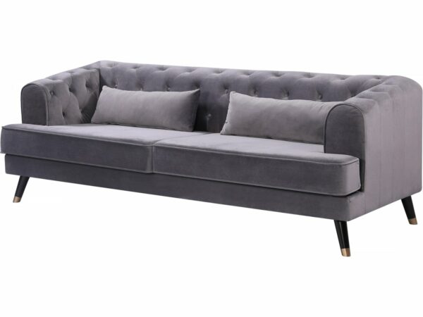 Canapé fixe en velours "Gloria" 3 places - Gris, 216 x 86 x 76 cm | Modernité & Confort