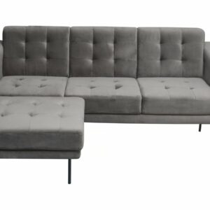 Canapé d'angle reversible en velours gris "Noé" - 3 places, design moderne & confort optimal