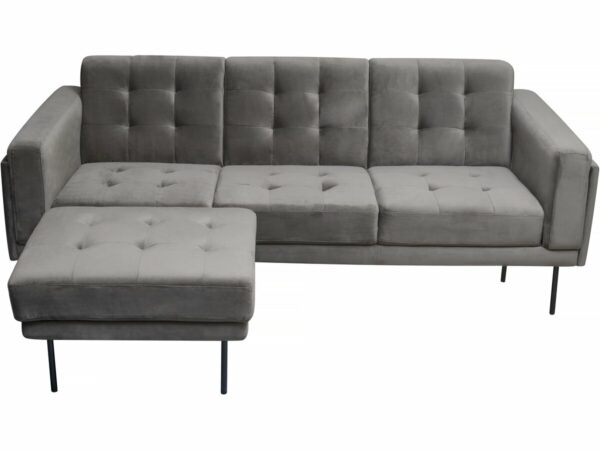 Canapé d'angle reversible en velours gris "Noé" - 3 places, design moderne & confort optimal