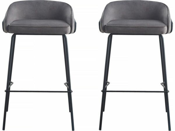 Lot de 2 Chaises Hautes en Velours Gris "Eira" – Design Moderne et Confort