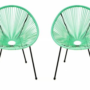 Lot de 2 Fauteuils de Jardin Vert "Ania" Style Acapulco - Résistants aux Intempéries