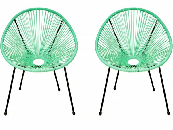 Lot de 2 Fauteuils de Jardin Vert "Ania" Style Acapulco - Résistants aux Intempéries