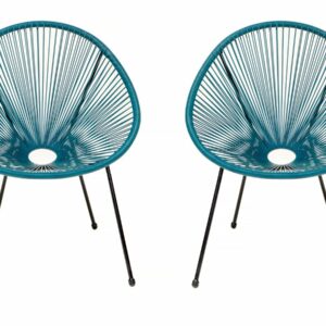 Lot de 2 Fauteuils de Jardin Ania Bleu Clair – Style Rétro et Résistant aux Intempéries